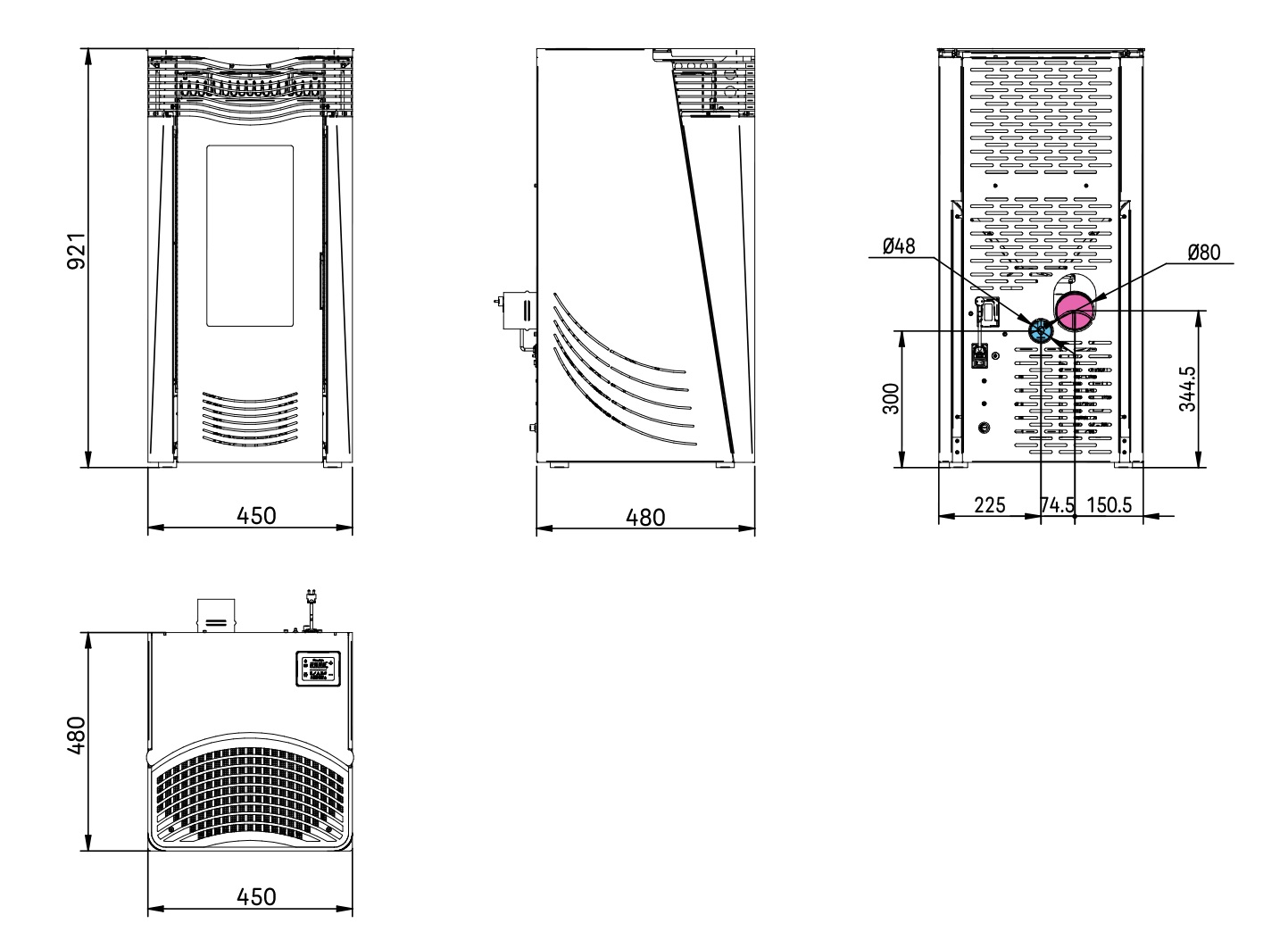 disegno tecnico stufa pellet - Fara